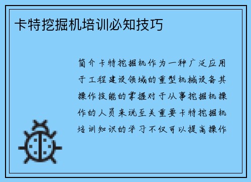 卡特挖掘机培训必知技巧